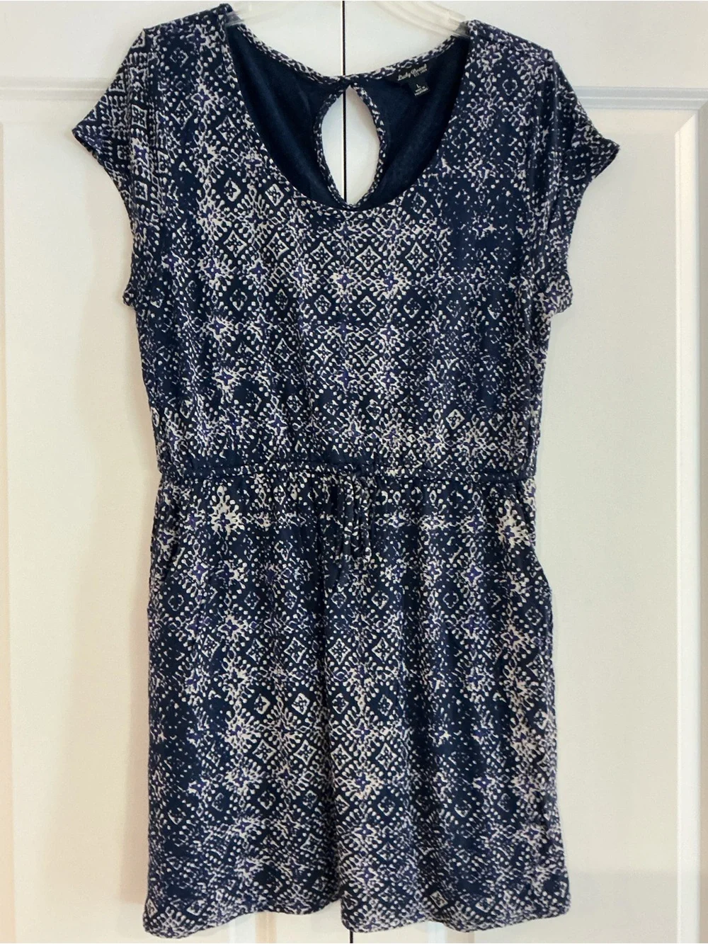 Women's Navy Printed Short Sleeve Tie-Waist Dress - Picture 1 of 4